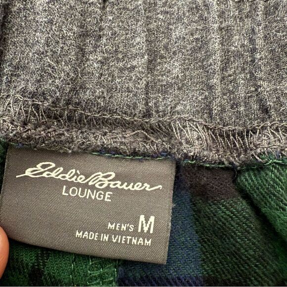 Eddie Bauer Pajama Lounge Pants Mens Size M Green Plaid Flannel Elastic Waist - Picture 7 of 12